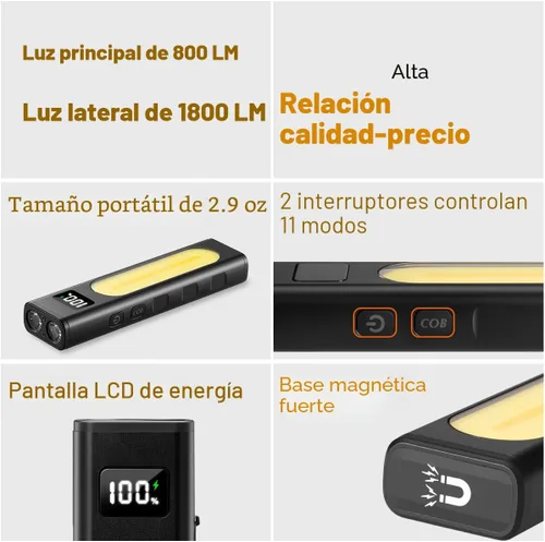 Miniatura 2 de Linternas recargables de alto lúmenes 1800, linterna plana EDC con magnética, linterna de bolsillo de 11 modos súper brillante, luces LED tácticas