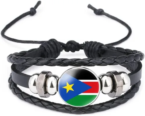 Miniatura 92 de vmcoatdu Mundial Muchas Banderas Nacionales Brazalete Retro de Aleación de Cuero para Pulsera de Cuerda Trenzada de Bandera Nacional