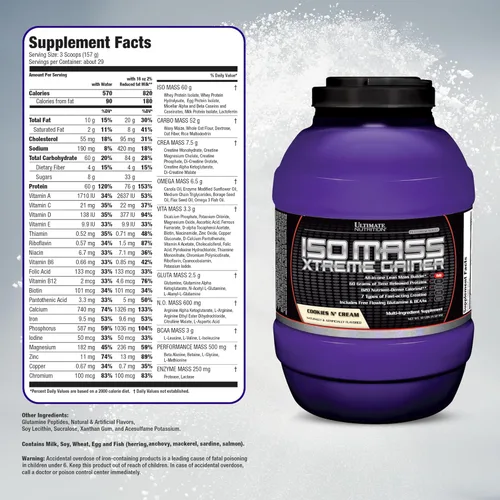 Miniatura 7 de Ultimate Nutrition ISO Mass Xtreme Gainer - Ganador de masa de alto contenido calórico con creatina y proteína aislada de suero en polvo