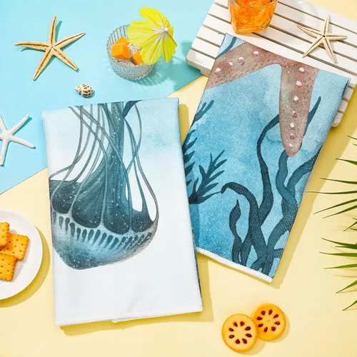 Miniatura 7 de Boyiee - Juego de 6 toallas de cocina de playa con temática marina, toallas de té náuticas con animales del mar, 60 x 40 centímetros, regalos