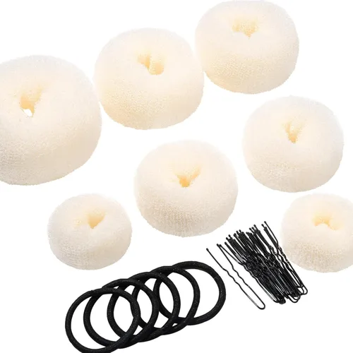 Miniatura 9 de Teenitor Creador de Moños para el Cabello, 7 piezas de Donuts para Moños (1 Extra Grande, 2 Grandes, 2 Medianos, 2 Pequeños), Marrón Claro D-Marrón