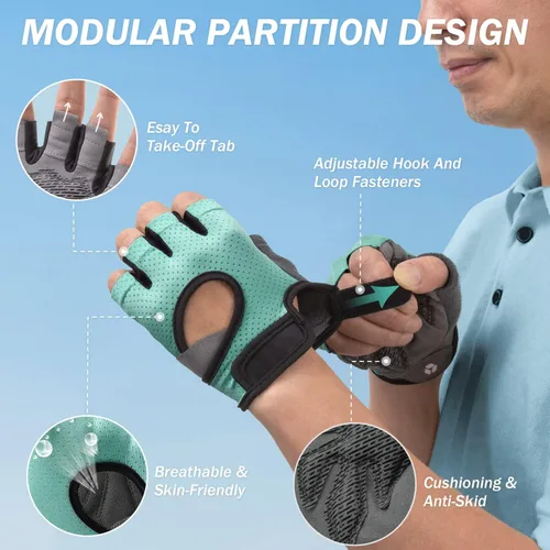 Miniatura 5 de LIFECT Freedom - Guantes de entrenamiento para levantamiento de pesas que cubre los nudillos, guantes cortos sin dedos con dorso curvo abierto