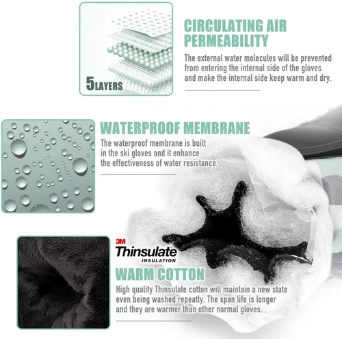 Miniatura 4 de Jogoo Guantes de esquí cálidos de invierno, guantes de snowboard de nieve para hombres y mujeres, pantalla táctil impermeable y resistente al viento