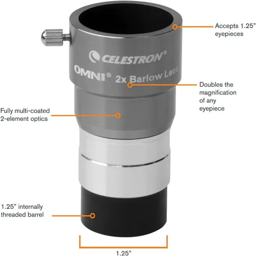 Miniatura 2 de Celestron 93326 Lente Barlow Omni, plateado, 2 x 1,25 pulgadas
