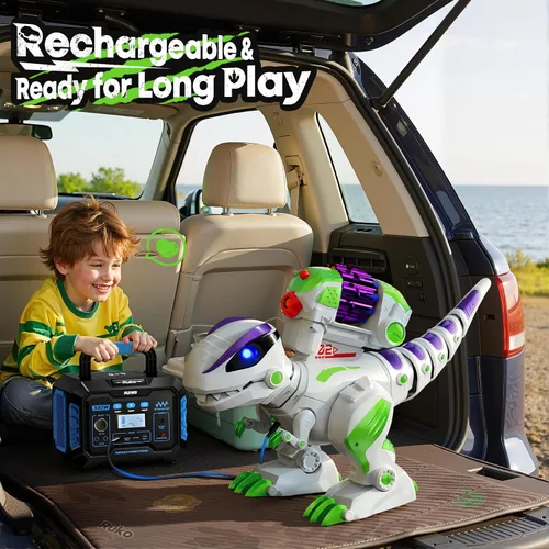 Miniatura 7 de Ruko 8809 Juguetes de dinosaurio para niños, gran T-Rex de control remoto recargable, con funciones programables, camina, ruge, ojos LED y disparo