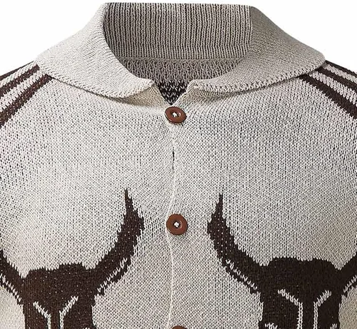Miniatura 4 de Suéter clásico de cuello redondo con estampado de cabeza de toro para hombre, suéter casual de ajuste delgado, suéter de punto, abrigo tecnológico