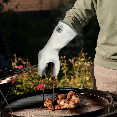 Miniatura 6 de Guantes para barbacoa, guantes de horno de silicona, guantes de horno resistentes al calor con dedos, guantes de horno de cocina guantes para Blanco