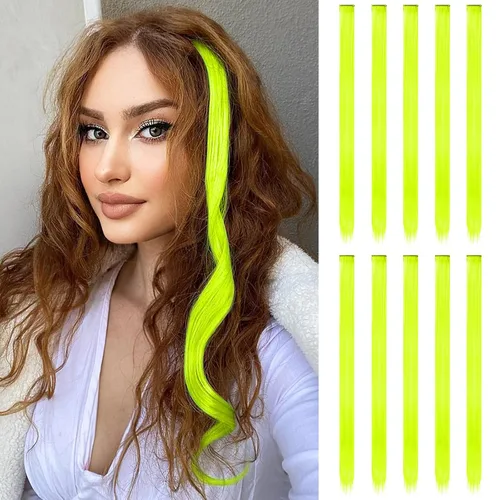 Miniatura 48 de FESHFEN Extensiones de cabello con clip de colores, 16 piezas de 8 colores resaltados, piezas de cabello sintético lacio con clip para mujer, 22