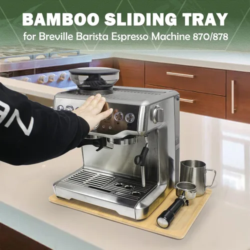 Miniatura 2 de Deslizador de electrodomésticos de bambú de gran tamaño mejorado para máquina de café espresso Breville Barista 870/878 – Bandeja deslizante debajo