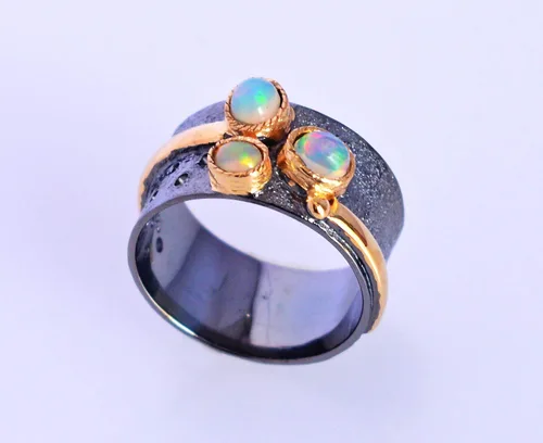 Miniatura 4 de Ravishing Impressions Fabuloso anillo chapado en oro de plata de ley 925 de ópalo etíope, joyería hecha a mano para niñas