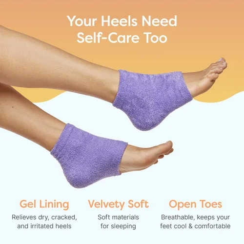 Miniatura 5 de ZenToes Calcetines de talón hidratante, 2 pares de calcetines de spa con forro de gel para curar y tratar talones secos y agrietados mientras Lila