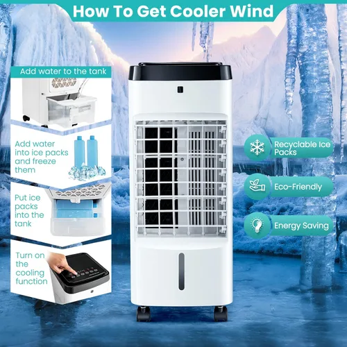 Miniatura 7 de GOFLAME Enfriador de aire evaporativo portátil, ventilador humidificador 3 en 1 con control remoto, tanque de agua de 3.5 L, 2 paquetes de hielo, 4