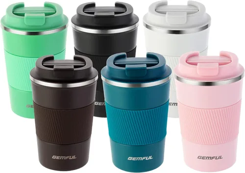 Miniatura 13 de GEMFUL Taza de viaje de café a prueba de fugas con tapa, 13 onzas, aislada al vacío, de acero inoxidable, vaso de café a prueba de derrames