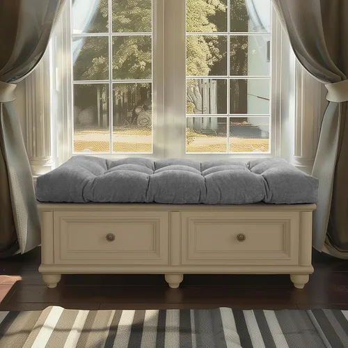Miniatura 6 de Focuprodu Cojín de banco personalizado, cojín de asiento de banco antideslizante, cojín de asiento de ventana de color/tamaño/lazos personalizados