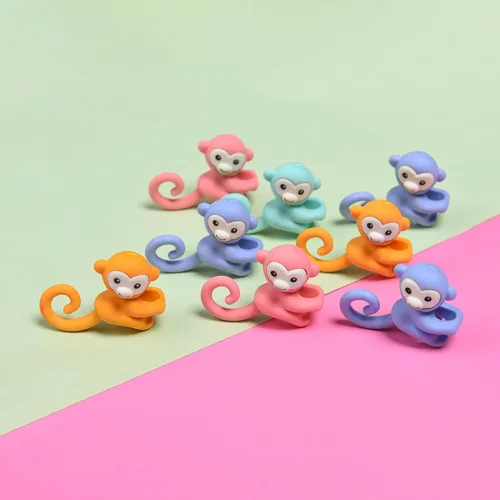 Miniatura 6 de 32 piezas de gomas de borrar y topes de lápiz para niños, gomas de borrar en forma de mono 3D lindas
