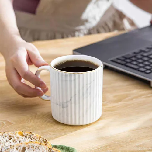 Miniatura 3 de Juego de 6 tazas de café de 14 onzas a 13.5 fl oz, tazas apilables, con patrones de textura, taza de cerámica para hombres y mujeres, apto para café