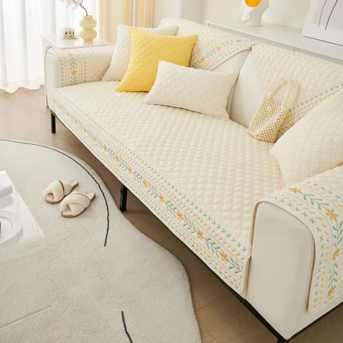 Miniatura 4 de vctops Funda acolchada de algodón para sofá, funda de sofá modular con bordado floral de granja, antideslizante, lavable, protector de muebles