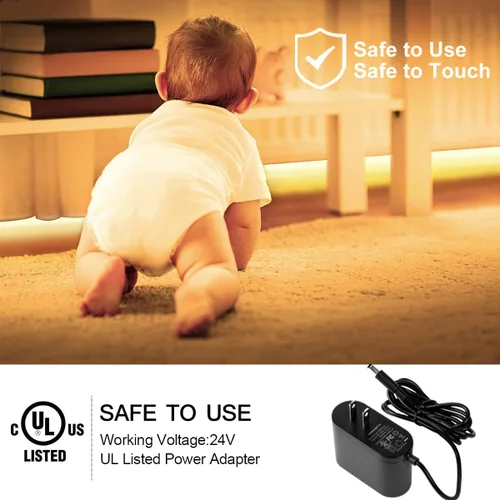 Miniatura 5 de Wefomey Tira de luces LED blancas, luz de cinta flexible regulable brillante de 24 V con control remoto y aplicación, fuente de alimentación