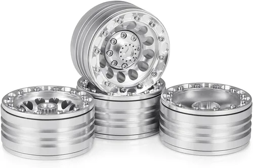 Miniatura 12 de MOHERO Llantas de aleación Beadlock de 1/10 de 1.9 pulgadas para RC Cralwer Axial SCX10 CC01 D90, paquete de 4 unidades (plata mate)