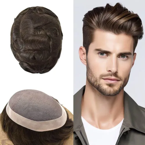 Miniatura 36 de FACE MIRACLE - Pelucas de cabello humano real para hombre, con revestimiento de poliéster, prótesis de cabello masculino, 8 x 11, 1#, negro