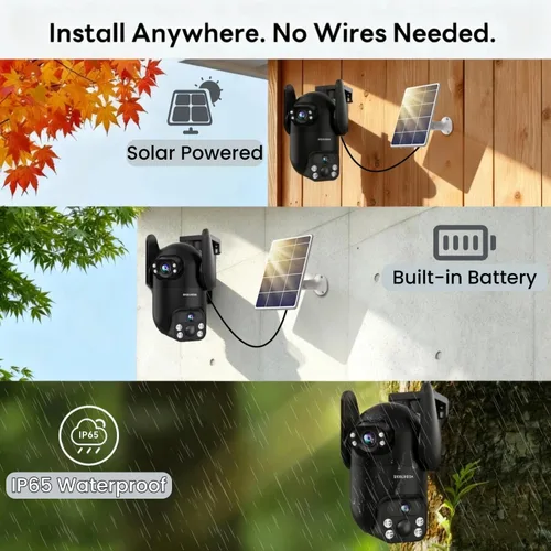Miniatura 5 de Cámaras de seguridad solares inalámbricas para exteriores, cámaras de visión de doble lente 2K de 360° para seguridad del hogar, WiFi de 2.4/5 GHz