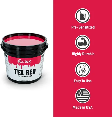 Miniatura 2 de Emulsión Ecotex® Tex-Red Serigrafía (Pinta - 16 oz.) Emulsión fotográfica presensibilizada para pantallas de seda y tela - para tintas de plastisol
