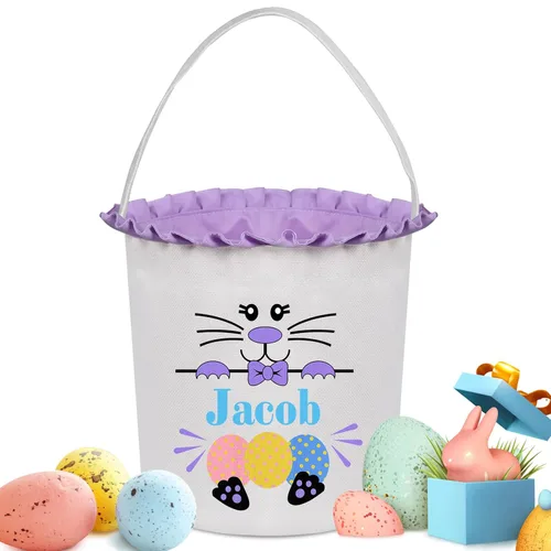 Miniatura 14 de Cestas de Pascua personalizadas para niños y niñas, cestas de conejo de Pascua personalizadas para niños, cesta de caza de huevos de Pascua, regalos