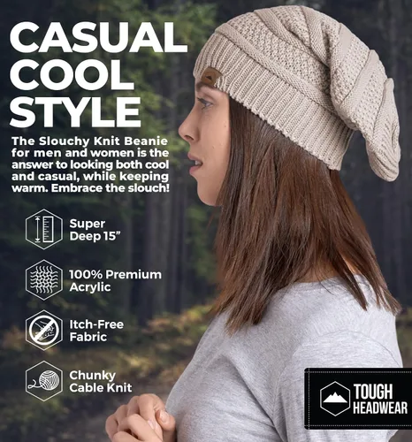 Miniatura 32 de Slouchy Cable tejido Gorro de lana por Tough Headwear – Gorro de lana de gran tamaño Sombreros Gorros Graves Sombreros Para Hombres y Mujeres