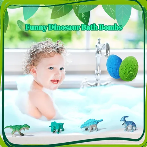 Miniatura 5 de Bombas de baño para niños con sorpresa en el interior, bombas de baño de dinosaurios grandes XXL, 8 piezas, juego de bombas de baño con juguetes