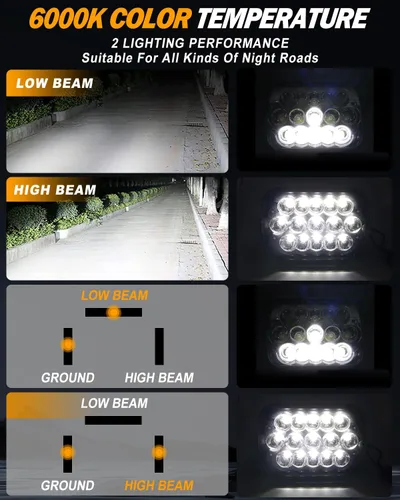Miniatura 2 de CO LIGHT Faros delanteros LED rectangulares de 7 x 6, 5 x 7, haz alto/bajo, faros delanteros sellados compatibles con Cherokee XJ Wrangler YJ