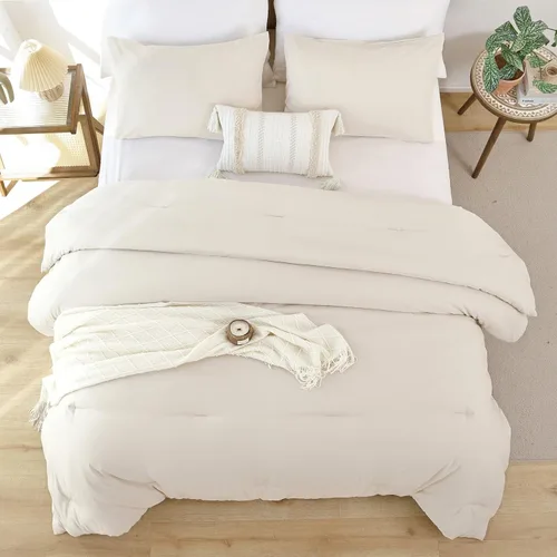 Miniatura 5 de Rosgonia Juego de edredón ligero, tamaño individual/individual XL para niñas, dormitorio universitario, niños, 1 edredón y 1 funda de almohada, Beige