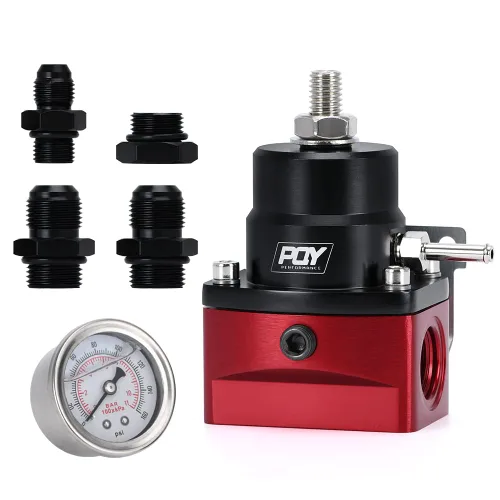 Regulador de Presión de Combustible AN8 de Alimentación y AN6 de Línea de Retorno + Juego de Manómetro 0-160PSI Negro+Rojo