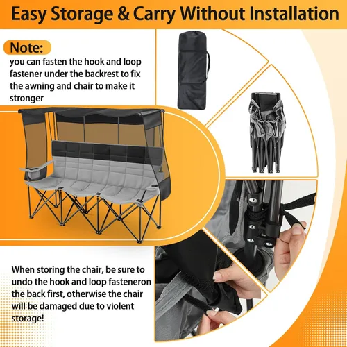 Miniatura 7 de Teenyyou Silla de camping para 3 personas con toldo – Silla de playa de gran tamaño con protección solar UV, sofá biplaza plegable resistente de 700