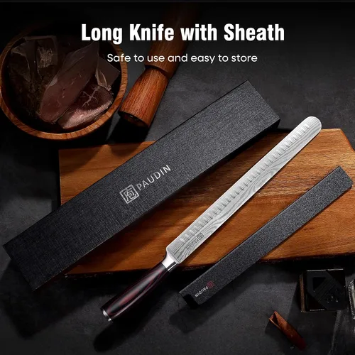 Miniatura 7 de PAUDIN Cuchillo para Brisket, Cuchillo de Trinchar de 12 Pulgadas de Acero Inoxidable Cuchillo para Rebanar Brisket con Borde Granton para Cortar