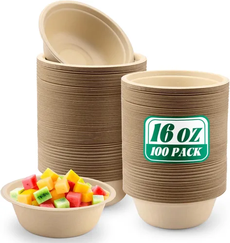 Miniatura 9 de Oomcu Paquete de 100 cuencos de sopa desechables pequeños de 8 onzas a granel, compostables y biodegradables, cuencos de papel reciclado resistentes