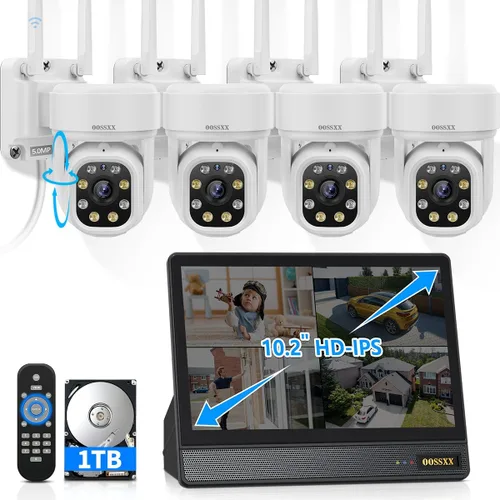 Sistema de cámara de seguridad inalámbrica PT de 5MP con monitor, seguimiento humano AI, WiFi de doble banda 2.4G y 5G, gran angular de 130°, audio