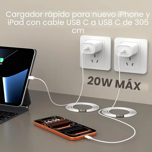 Miniatura 3 de Cargador para iPhone 17, 16, 15, carga rápida, cable de carga USB C de 10 pies de largo con bloque de carga rápida de teléfono tipo C de 20 W
