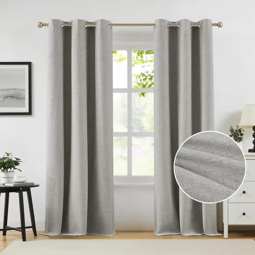 Miniatura 23 de Cortinas opacas de lino beige Melodieux de 63 pulgadas de largo para dormitorio, sala de estar, 100% cortinas con ojales para bloquear la luz