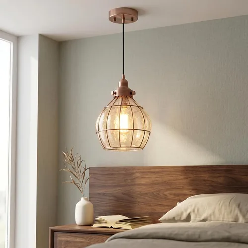 Miniatura 6 de Lámpara colgante para el techo YOBO Lighting, clásica, de alambre rústico y cristal resquebrajado, rojo antiguo cobrizo