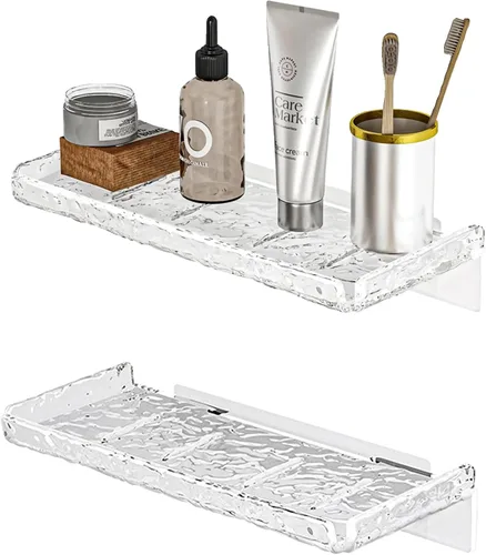 Miniatura 5 de Organizador de ducha, estante flotante de pared, organizador transparente montado en la pared para almacenamiento de baño y másacrílico sin taladrar
