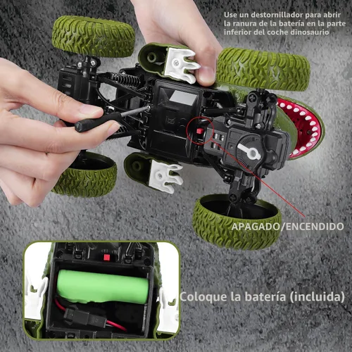 Miniatura 5 de Auto de dinosaurio a control remoto para niños y niños, camión de dinosaurio de control remoto todo terreno de 2.4Ghz con luz, recargable 4WD