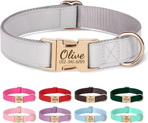 Miniatura 14 de PET ARTIST Collares de perro personalizados, collar de perro rosa grabado personalizado con etiqueta de nombre silenciosa, hebilla dorada