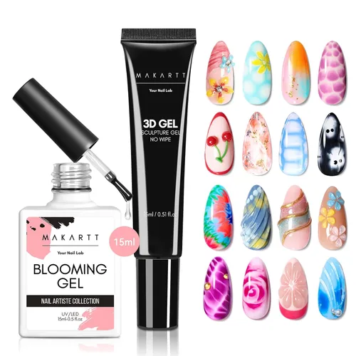 Miniatura 20 de Makartt Arte de uñas en gel 3D, pegamento de gel para esculpir para dibujar, moldear, escultura, gemas y decoración, esmalte de gel transparente que