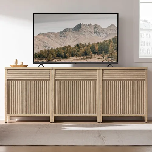 Miniatura 9 de SICOTAS - Aparador de buffet con cajón - Aparador estriado moderno con puertas y estantes ajustables, credenza de estilo casa de campo para barra