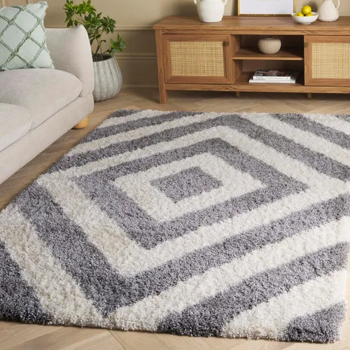 Miniatura 5 de SAFAVIEH Portofino Shag Collection - Alfombra para pasillo, 2 pies 3 pulgadas x 7 pies, color marfil y beige, diseño geométrico, no desprende pelusa