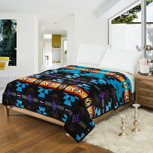 Miniatura 2 de Southwest Design - Manta reversible súper suave (estampado navajo) tamaño King (turquesa)