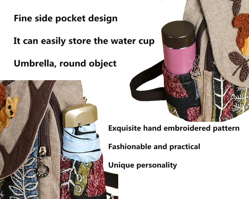 Miniatura 97 de HUANGGUOSHU Mochila de algodón tejida de algodón bohemio con bordado de lona estilo bohemio con múltiples bolsillos retro linda mochila cartera