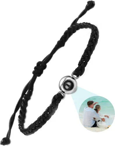 SUPHELPU Pulseras personalizadas con imagen en el interior, pulseras personalizadas para parejas con fotos, foto circular, hecha a mano, cuerda