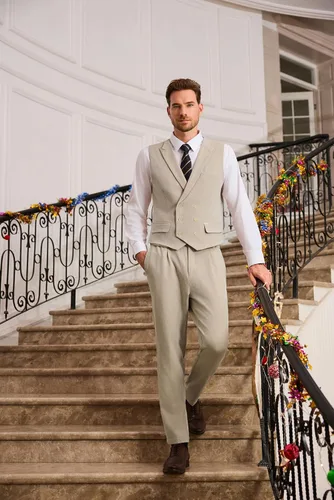 Miniatura 8 de GRACE KARIN Chaleco de traje para hombre, chaleco formal de negocios, chaleco con 3 bolsillos para traje o esmoquin