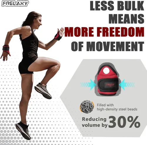 Miniatura 4 de Frelaxy Pesas de muñeca con cierre de pulgar para hombres y mujeres 1 lb*2 2 lbs*2 3 lbs*2 Pesas de tobillo Guantes con peso para correr Rojo